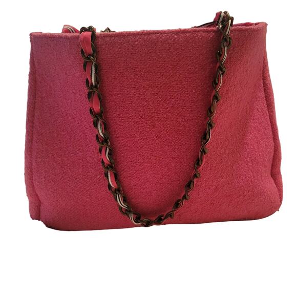 VTG Y2K Goldie Limited Edition Pink Ribbon Chain Wool Blend Shoulder Bag Purse - Picture 2 of 16